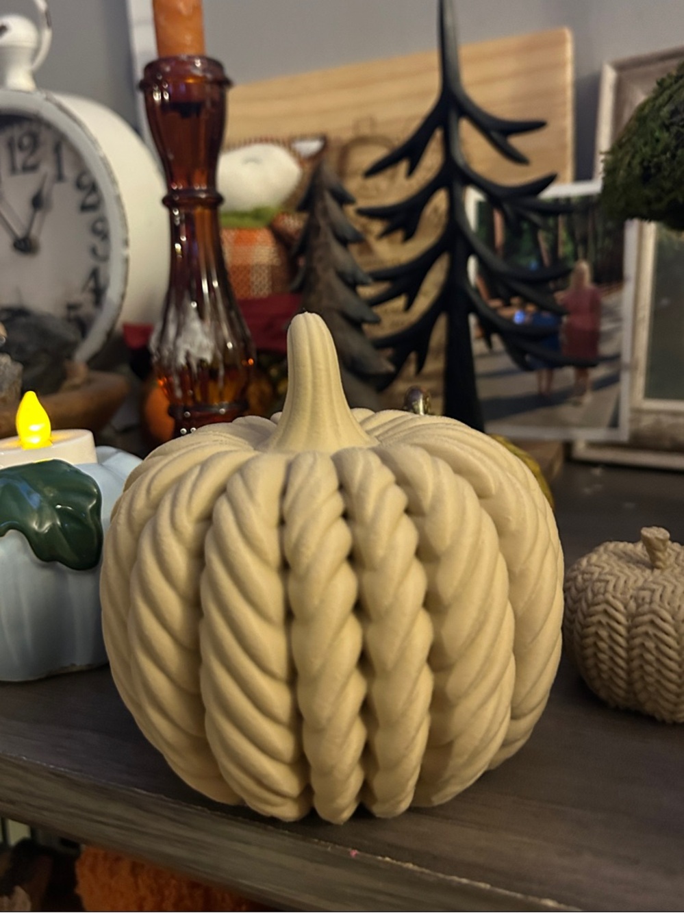 Home Accents Cream Knit-Style Decorative Pumpkin